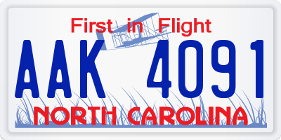 NC license plate AAK4091