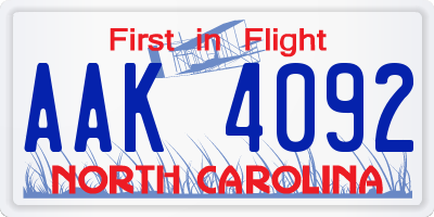 NC license plate AAK4092