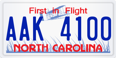 NC license plate AAK4100