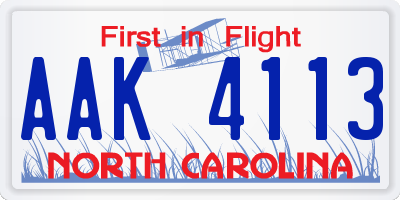 NC license plate AAK4113
