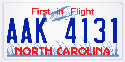 NC license plate AAK4131