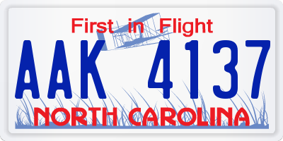 NC license plate AAK4137
