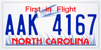 NC license plate AAK4167
