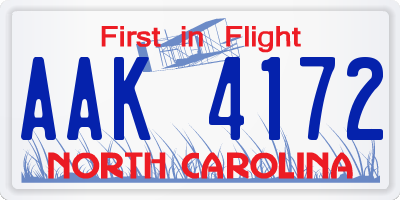 NC license plate AAK4172