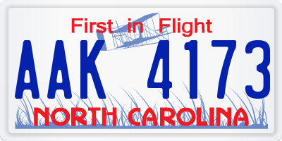 NC license plate AAK4173