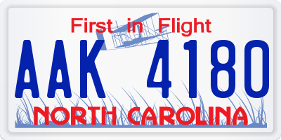 NC license plate AAK4180
