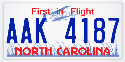 NC license plate AAK4187
