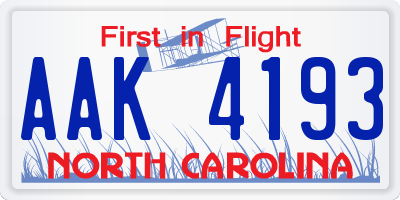 NC license plate AAK4193