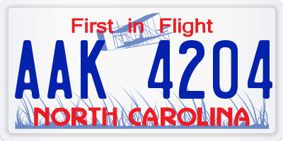 NC license plate AAK4204