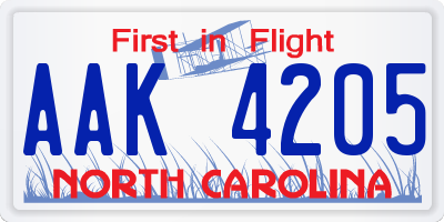 NC license plate AAK4205