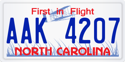 NC license plate AAK4207