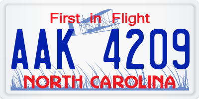 NC license plate AAK4209