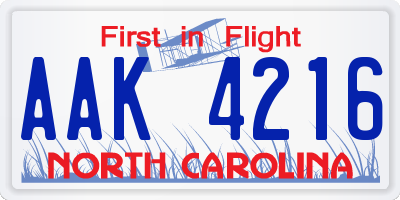 NC license plate AAK4216