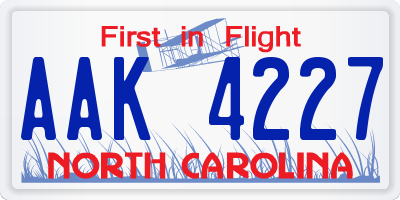 NC license plate AAK4227