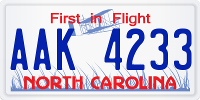 NC license plate AAK4233