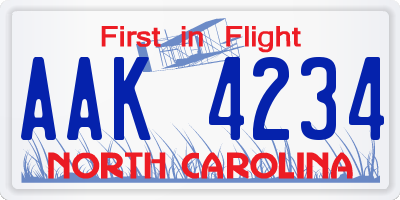 NC license plate AAK4234