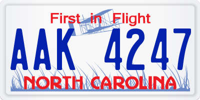 NC license plate AAK4247