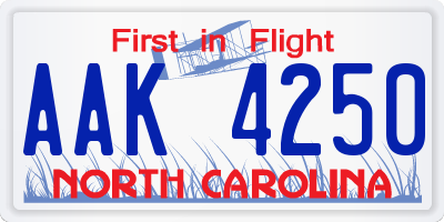 NC license plate AAK4250