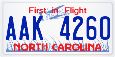 NC license plate AAK4260