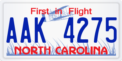 NC license plate AAK4275