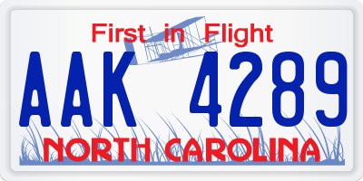 NC license plate AAK4289