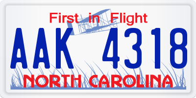 NC license plate AAK4318