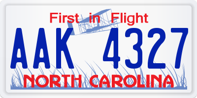 NC license plate AAK4327