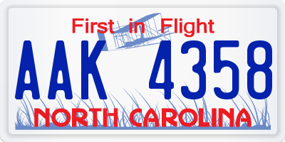 NC license plate AAK4358