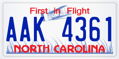NC license plate AAK4361