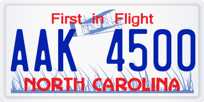 NC license plate AAK4500