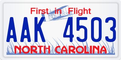 NC license plate AAK4503