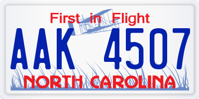 NC license plate AAK4507