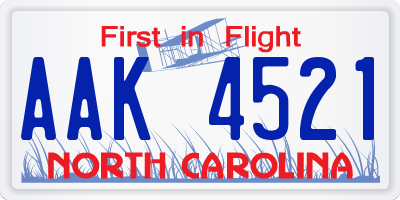 NC license plate AAK4521