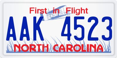 NC license plate AAK4523