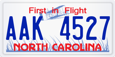 NC license plate AAK4527