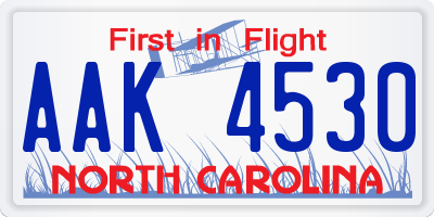 NC license plate AAK4530