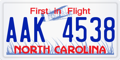 NC license plate AAK4538