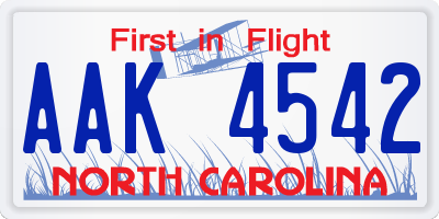 NC license plate AAK4542