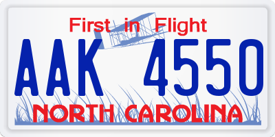 NC license plate AAK4550