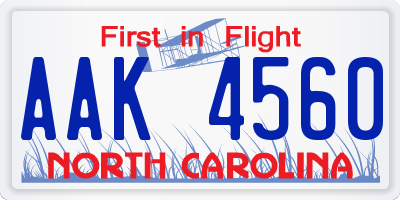 NC license plate AAK4560