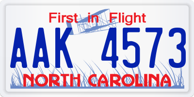 NC license plate AAK4573