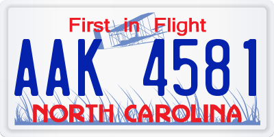 NC license plate AAK4581