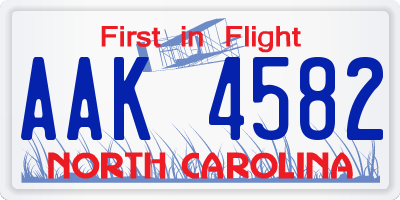 NC license plate AAK4582