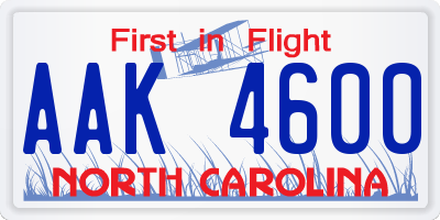 NC license plate AAK4600