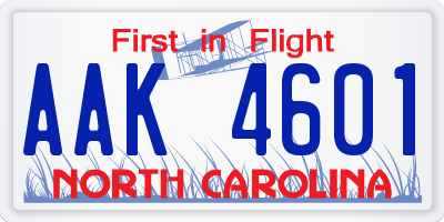 NC license plate AAK4601
