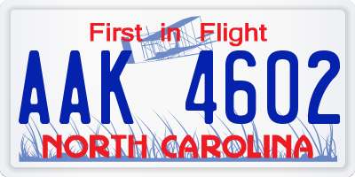 NC license plate AAK4602