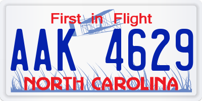 NC license plate AAK4629