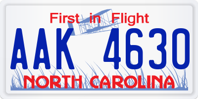 NC license plate AAK4630
