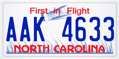 NC license plate AAK4633