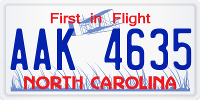 NC license plate AAK4635